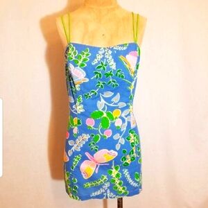 VINTAGE GABAR PLAYSUIT SWIM DRESS ROMPER 60S BUTTERFLY FESTIVAL 70S VTG RETRO 16